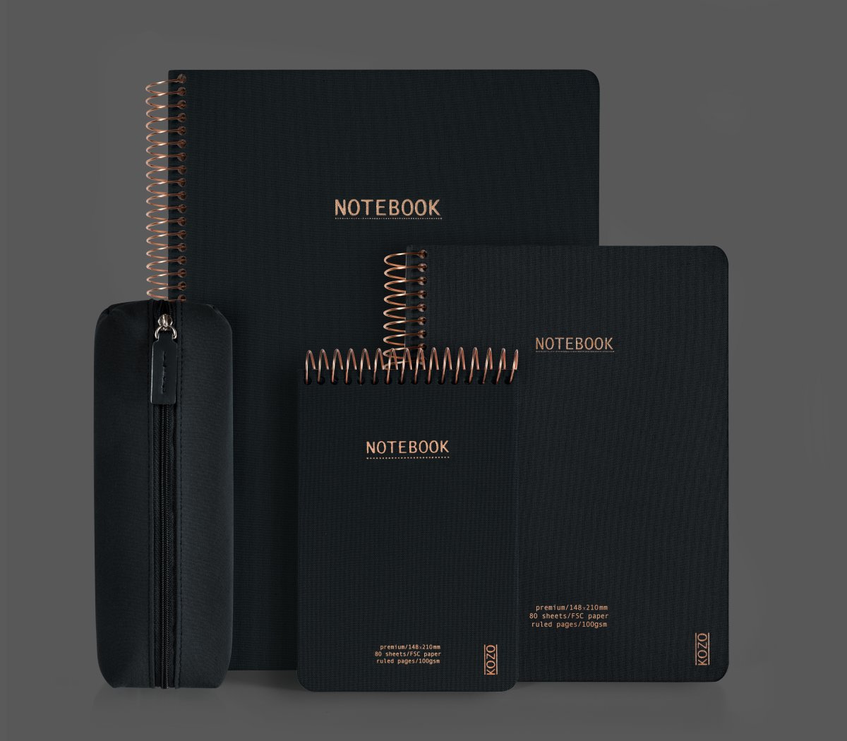 Kozo Premium Anteckningsbok | A4 | Rutat | Svart