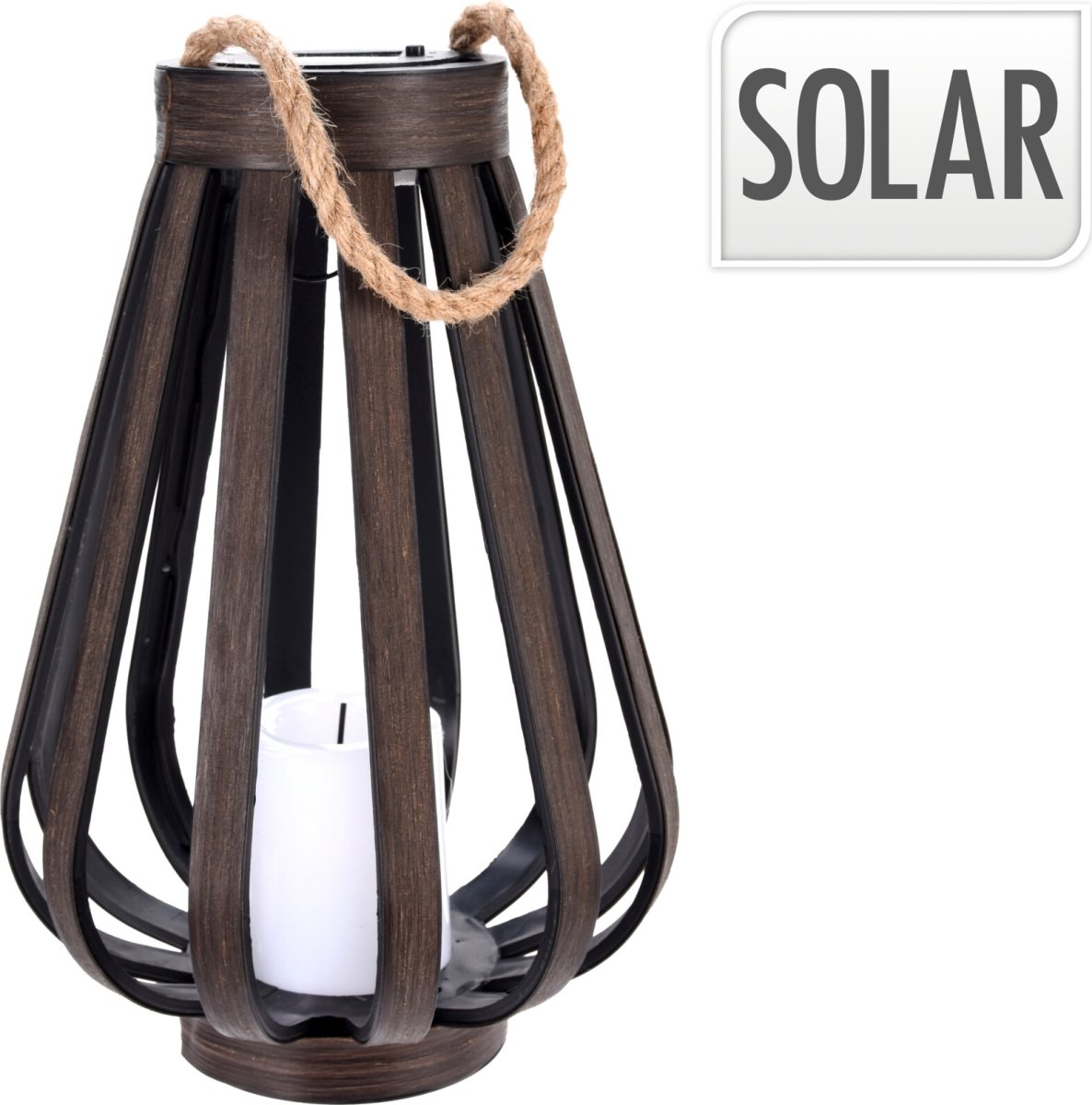 Lykta med solcell, LED-ljus, H34,5 cm, brun