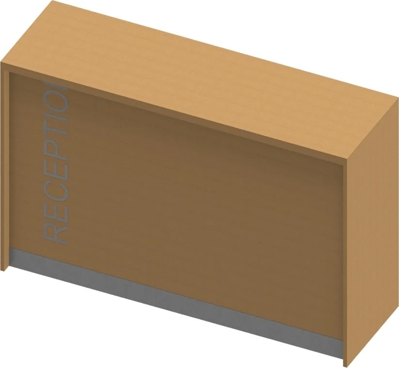 Informationshylla, bok med texten "Reception"