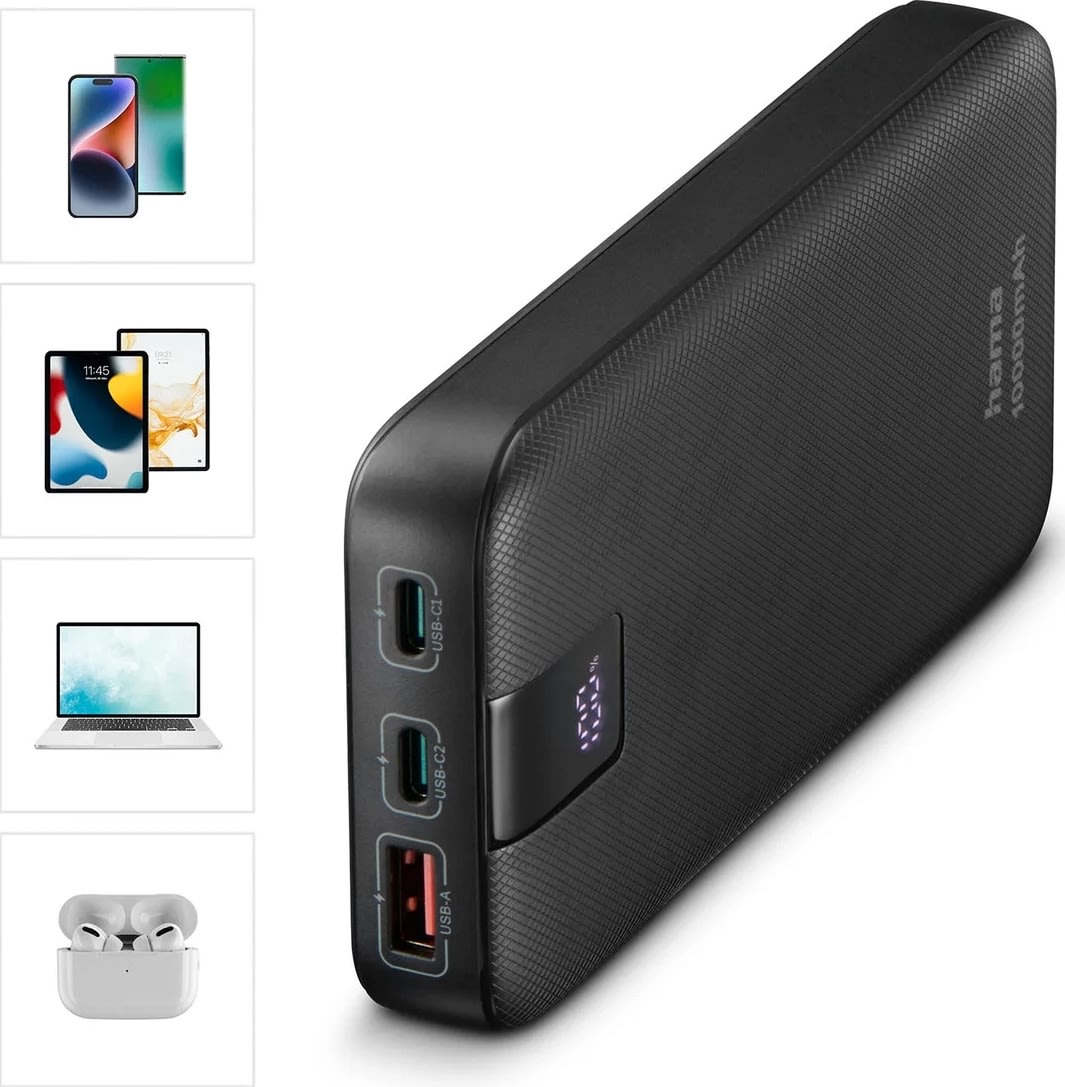HAMA Powerbank PD 10000mAh, svart