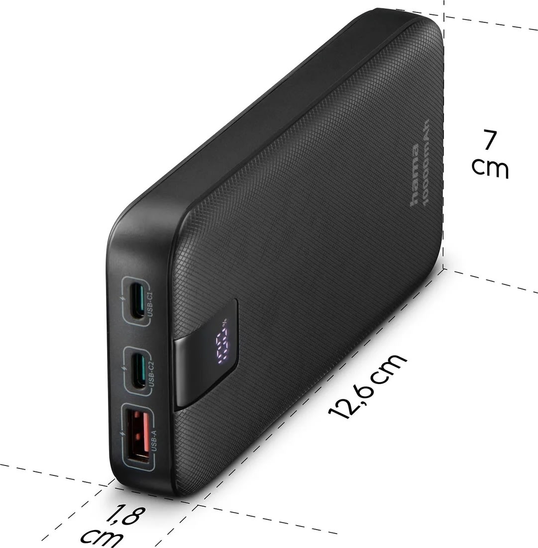 HAMA Powerbank PD 10000mAh, svart