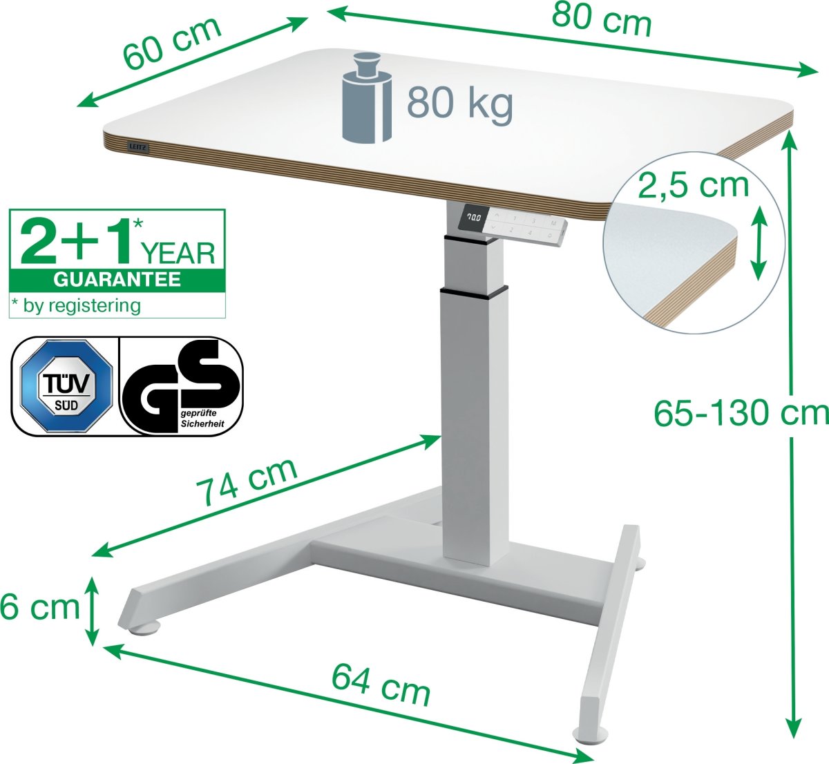 Leitz Ergo elektriskt höj- och sänkbart bord, vit