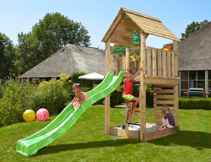Jungle Gym Cabin 2.1 Lektorn med grön rutschkana