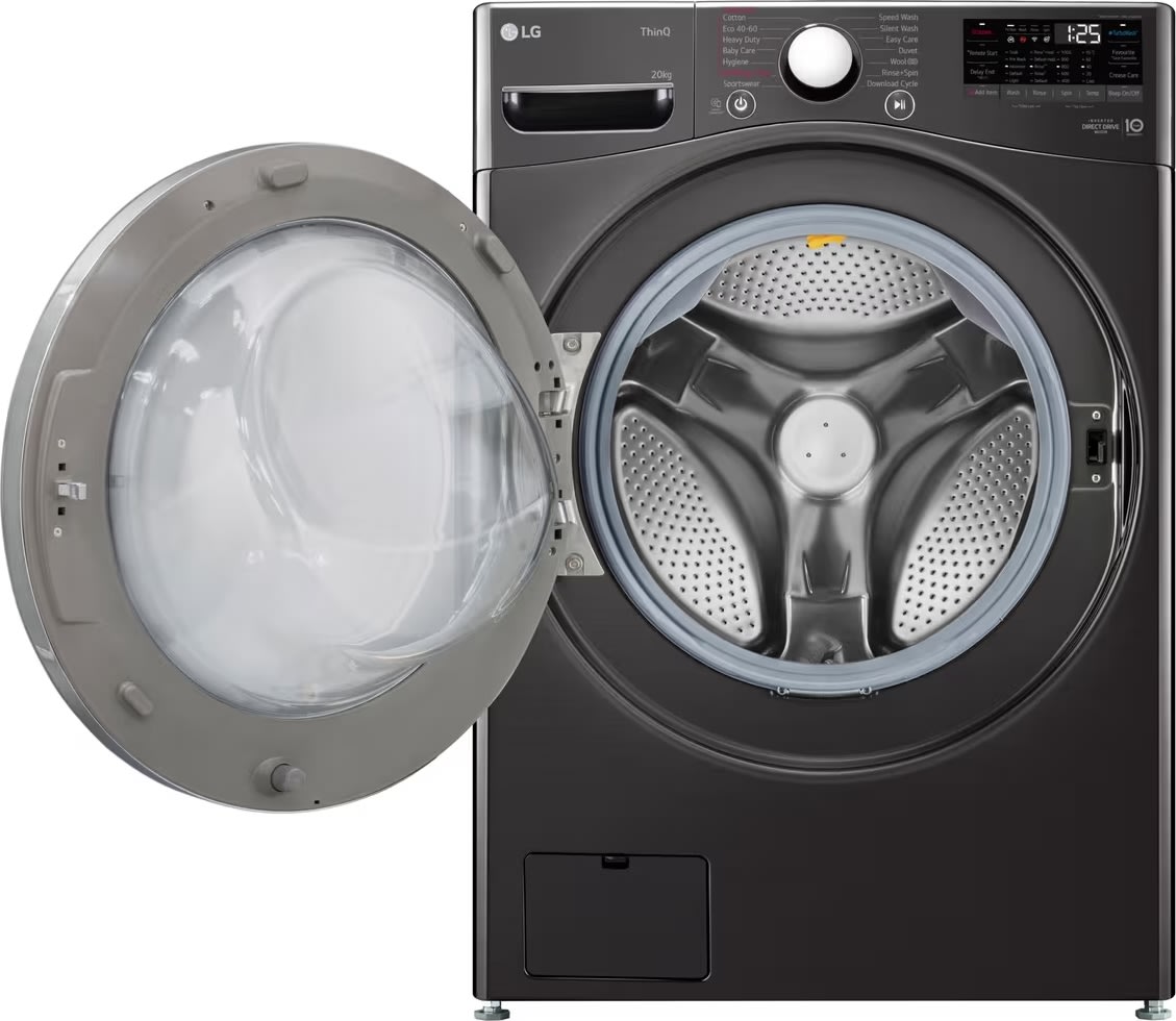 LG tvättmaskin 20 KG, Turbo Wash, svart