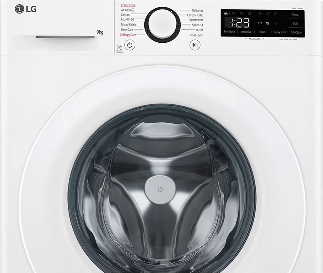 LG Tvättmaskin 9 KG, A, vit