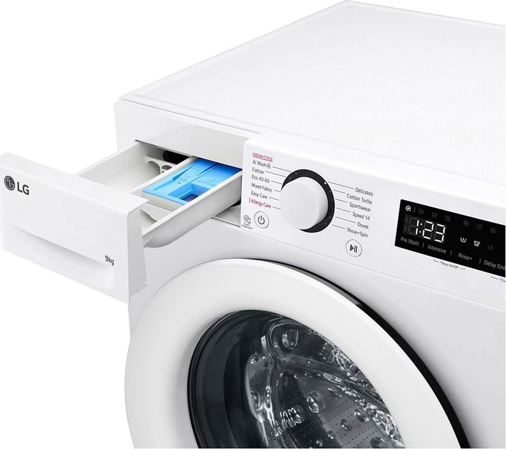 LG Tvättmaskin 9 KG, A, vit