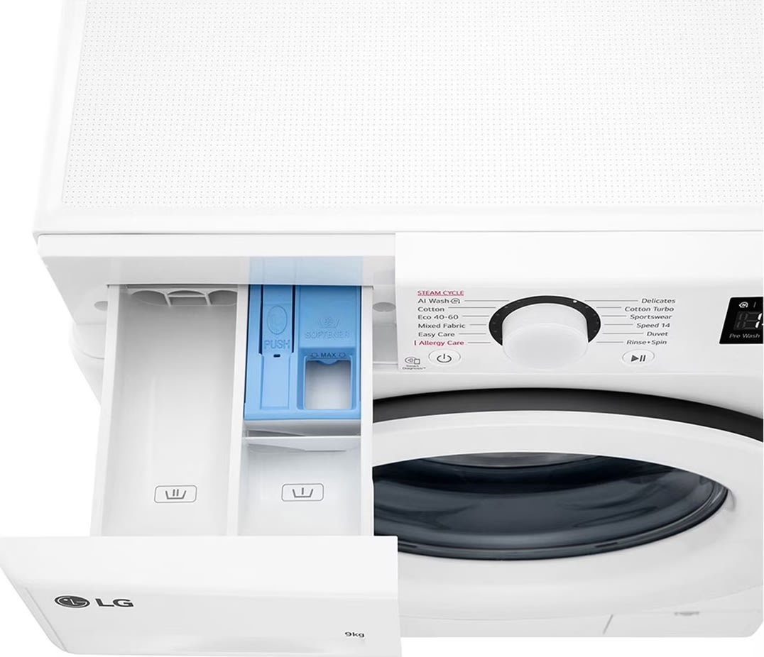 LG Tvättmaskin 9 KG, A, vit