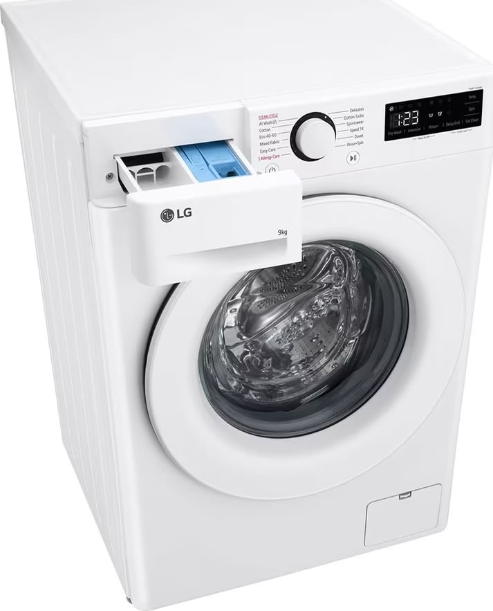 LG Tvättmaskin 9 KG, A, vit