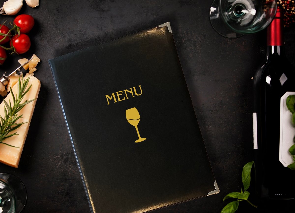 Deluxe menyomslag | A4 | Eget tryck | Svart