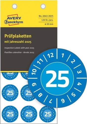 Avery Inspektionsdatumsetiketter, Vinyl, blå/Ø20mm