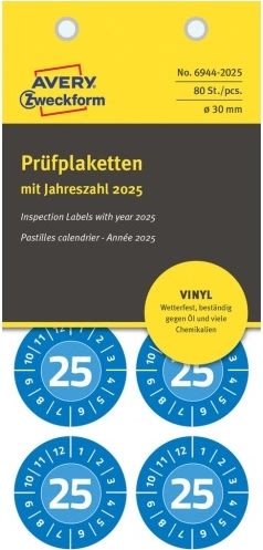 Avery Inspektionsdatumsetiketter, Vinyl, blå/Ø30mm