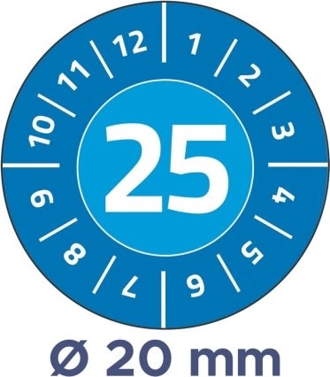 Avery Inspektionsdatumsetiketter 2025, blå, Ø20mm