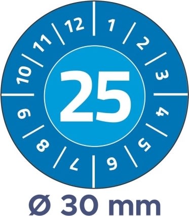 Avery Inspektionsdatumsetiketter 2025, blå, Ø30mm