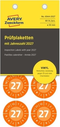 Avery Inspektionsdatumsetiketter 2027, Vinyl/Ø30mm