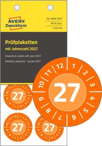 Avery Inspektionsdatumsetiketter 2027/orange/Ø30mm