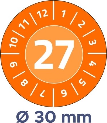 Avery Inspektionsdatumsetiketter 2027/orange/Ø30mm