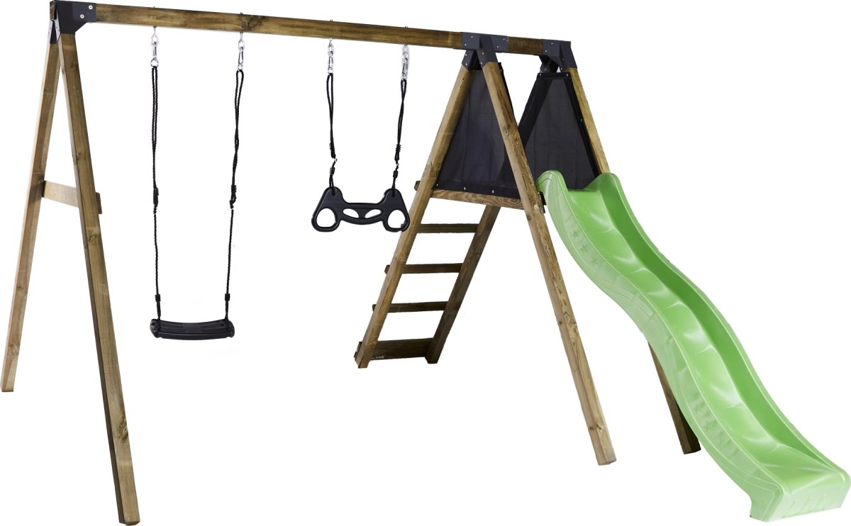 NORDIC PLAY gungställning m/gungor&grön rutschkana