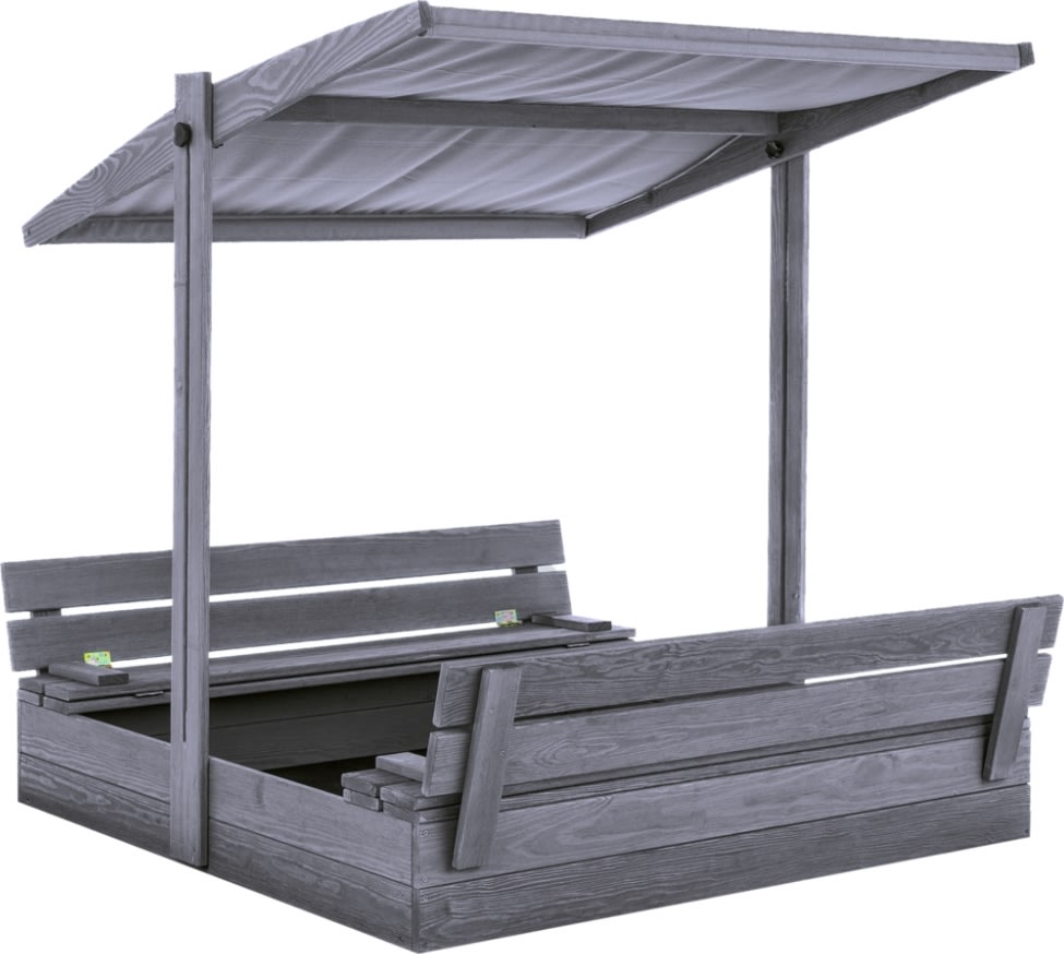 NORDIC PLAY Sandlåda m/bänk & tak, 120x120cm, grå