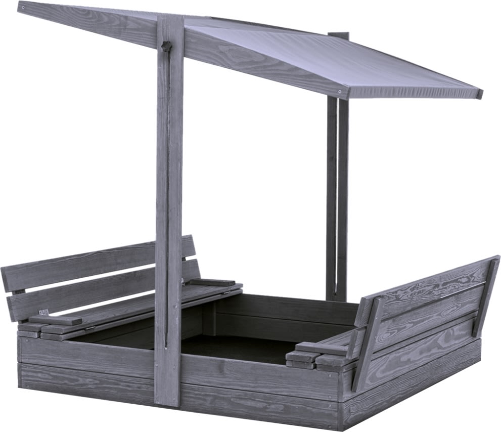 NORDIC PLAY Sandlåda m/bänk & tak, 120x120cm, grå