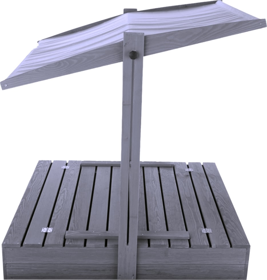 NORDIC PLAY Sandlåda m/bänk & tak, 120x120cm, grå