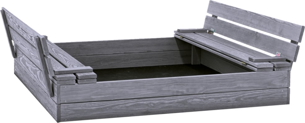 NORDIC PLAY Sandlåda m.bänk&trälock, 120x120cm grå