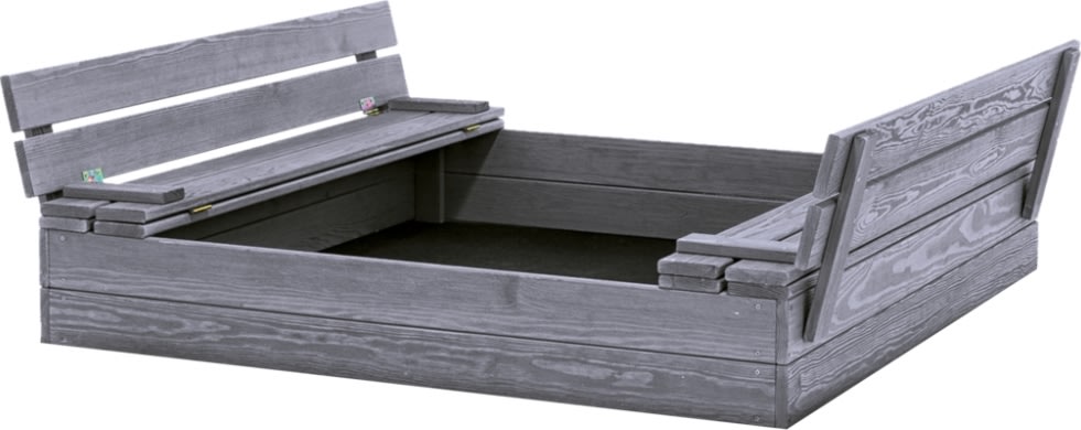 NORDIC PLAY Sandlåda m.bänk&trälock, 120x120cm grå