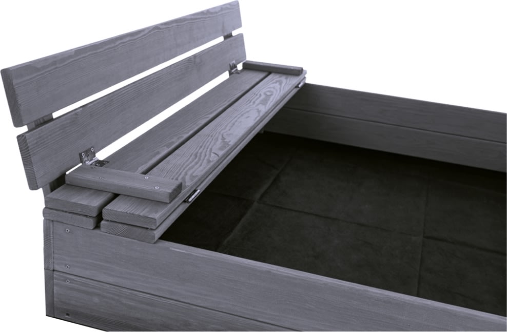 NORDIC PLAY Sandlåda m.bänk&trälock, 120x120cm grå