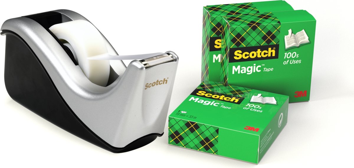 Scotch Magic 4 rullar tejp + 1st hållare silver/sv