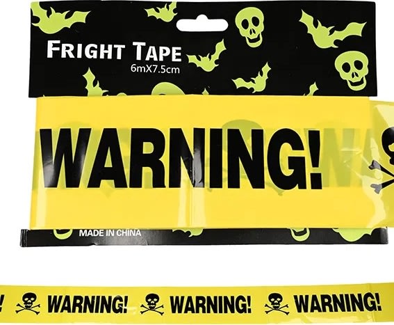 Avskärmningsband, "warning!", gul, 600cm