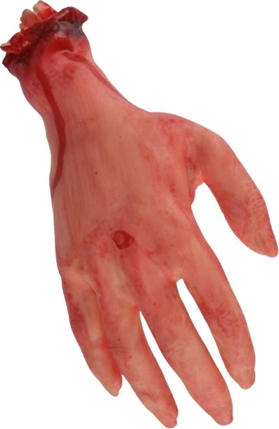 Avhuggen Halloweenhand, blodig, plast
