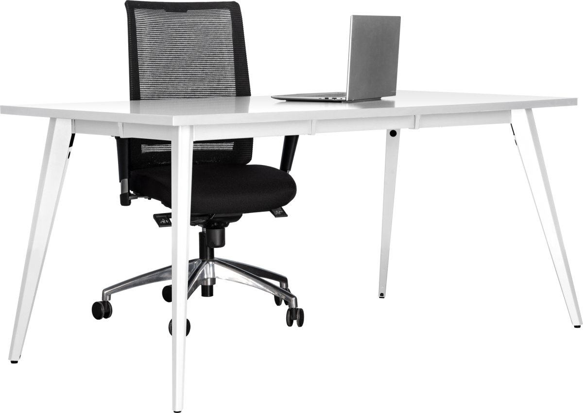 Enkel skrivbord, stålstativ/vit topp, 160x80 cm