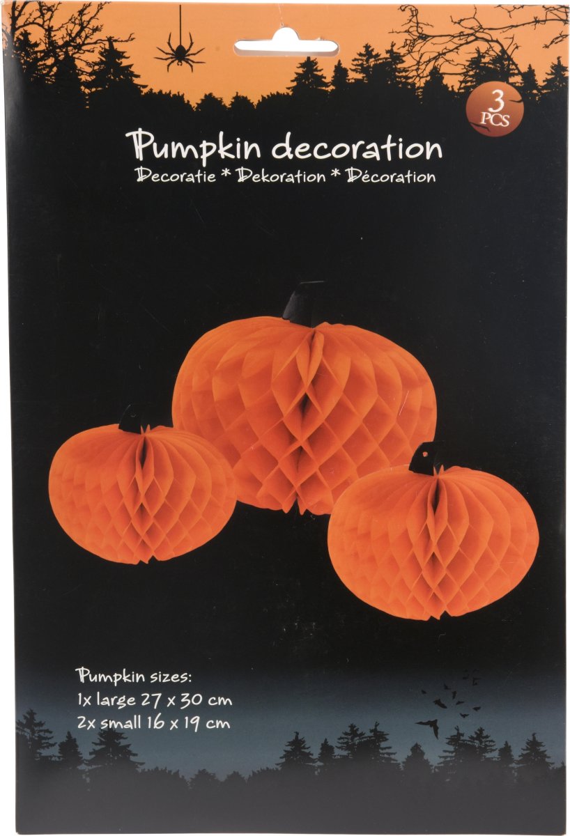 Pumpa Honeycomb Dekoration, 3 st., papper