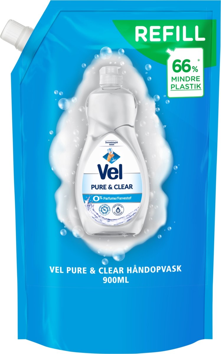 Vel Refill Diskmedel, Pure &amp; Clear, 900 ml
