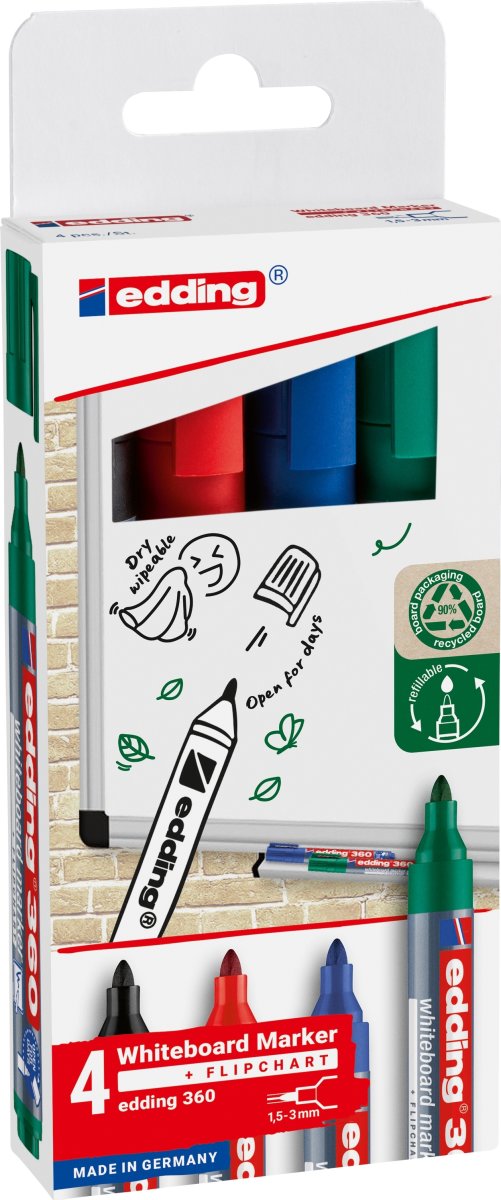 Edding 360 whiteboardpennor, set med 4 st i olika