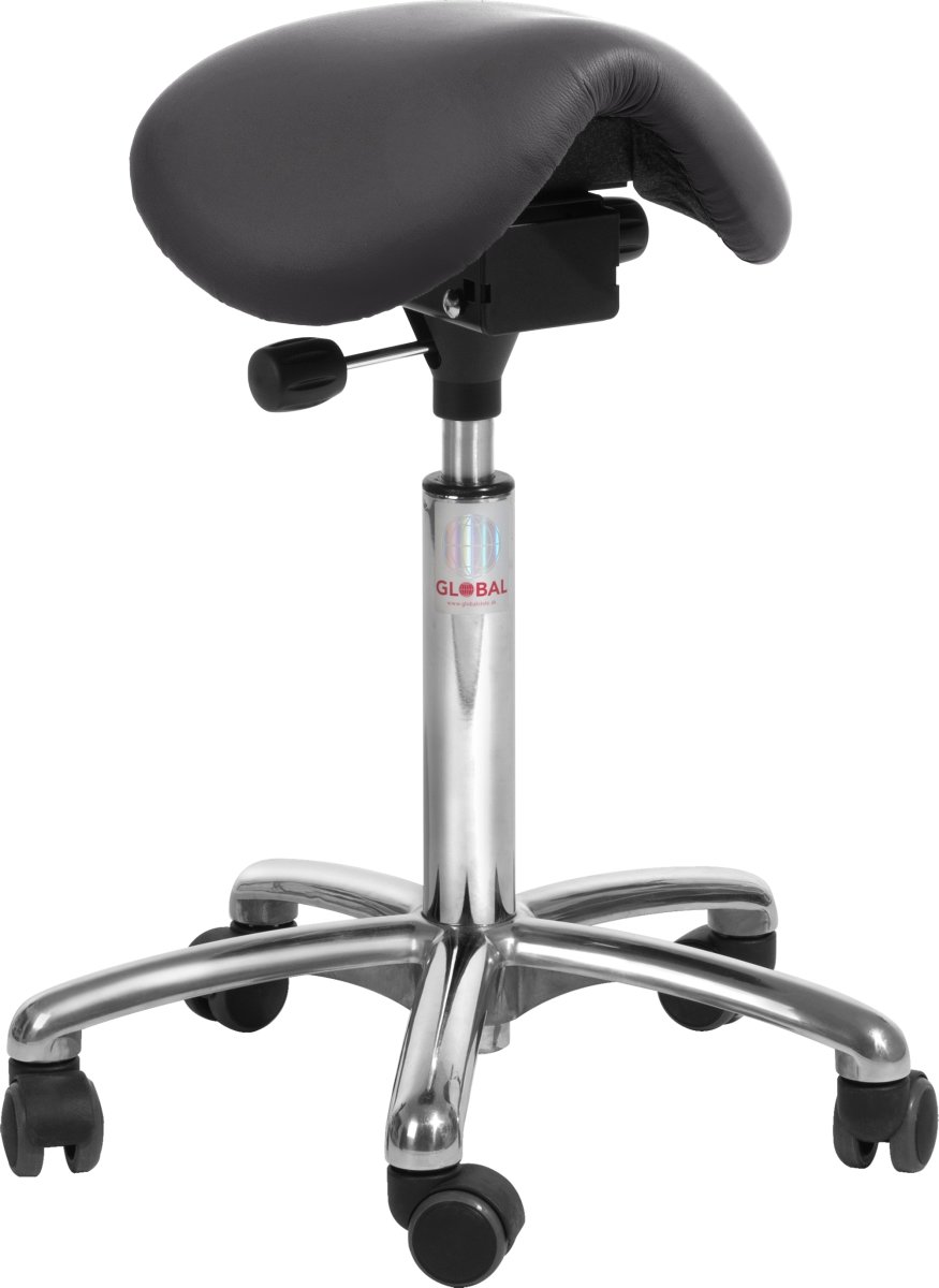 Mini Sadelstol, Svart, konstläder, 60-79 cm, Alu