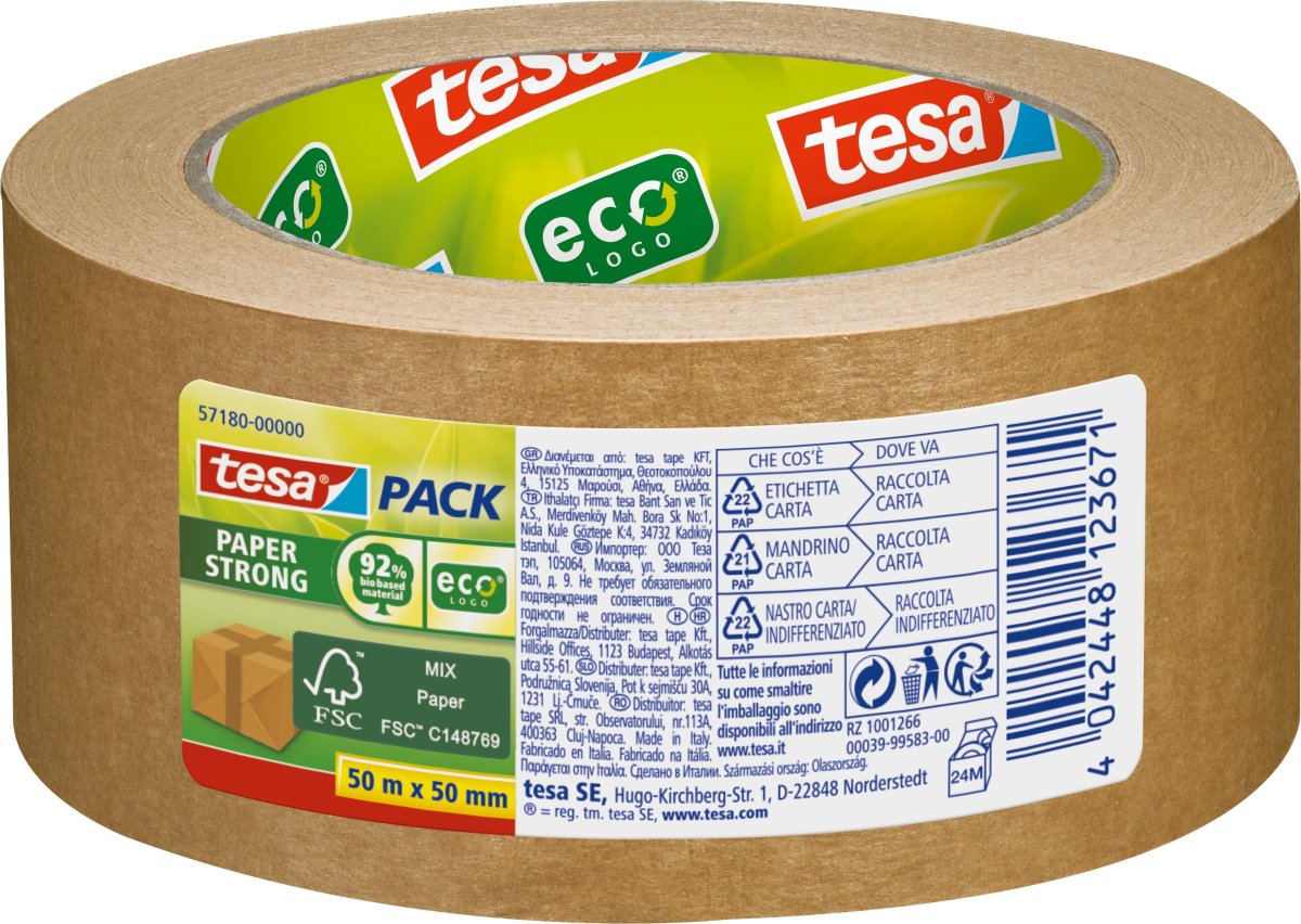 Packtejp tesa ecoLogo, papper, 50mm x 50m