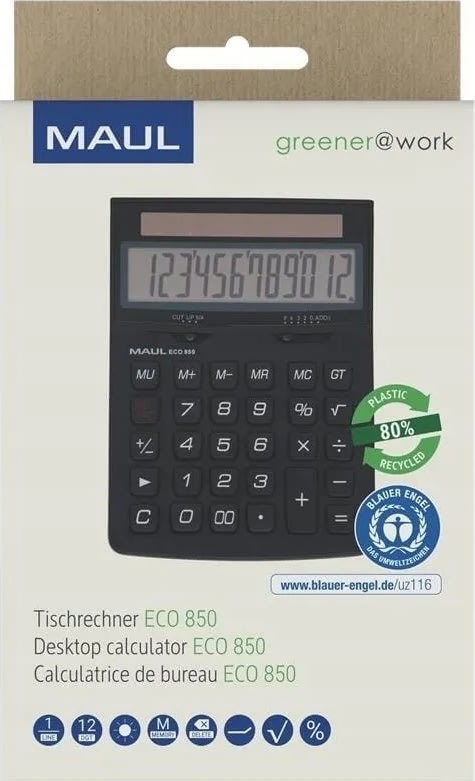 Maul Eco 850 Kalkylator med solceller, svart