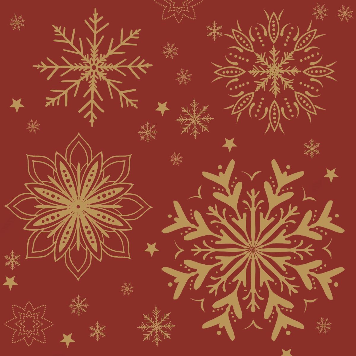 Julservett, Snöflinga röd/guld, 33x33 cm, 20 st.
