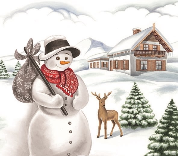 Julservett, Snögubbe på tur, 33x33cm, 20 st.