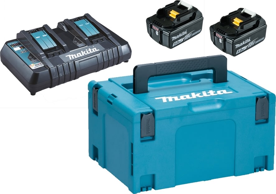 Makita Batteripaket LXT, 5,0Ah, 2 x BL1850B+DC18RD