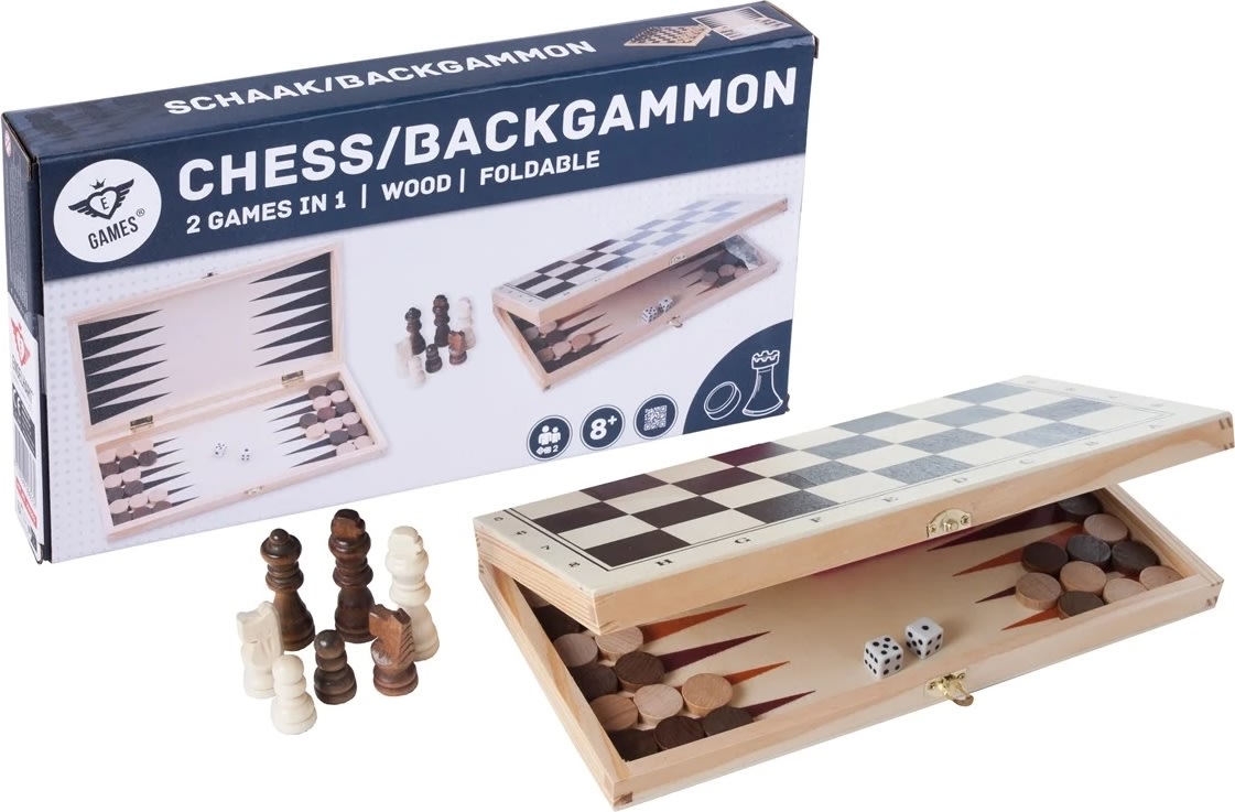 Brädspel Schack/Backgammon 29x29 cm, Fällbart