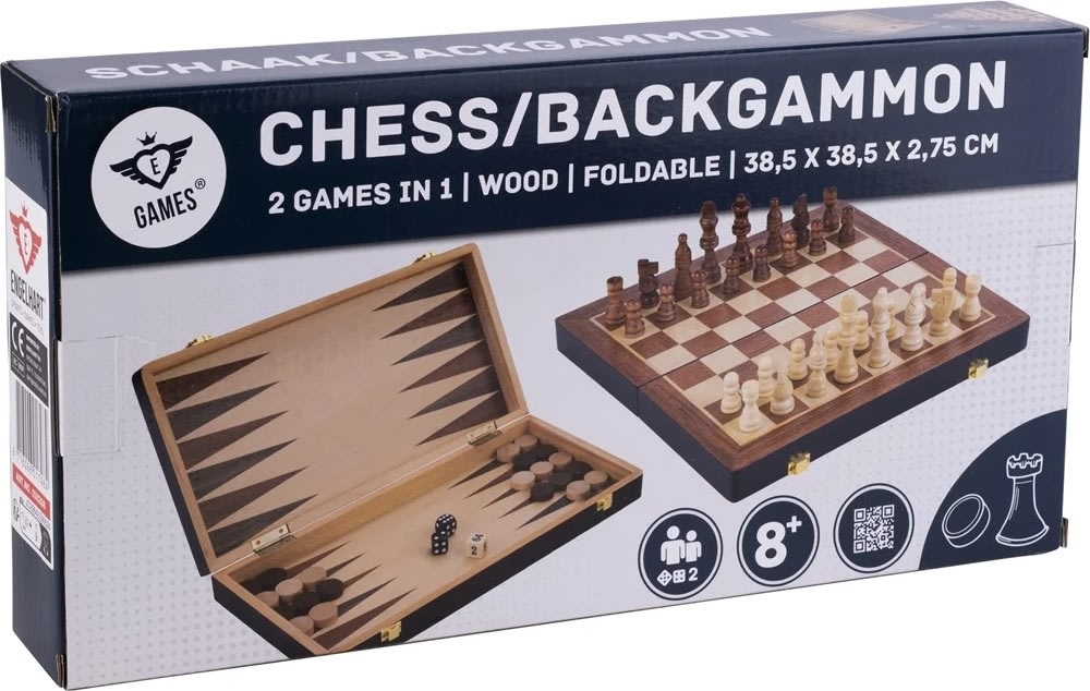 Brädspel Schack/Backgammon 38,5x38,5cm/Hopfällbart