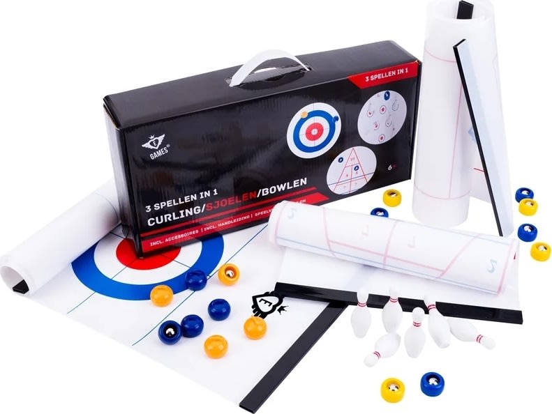 3-i-1 spelbox - Curling, Shuffle, Bowling
