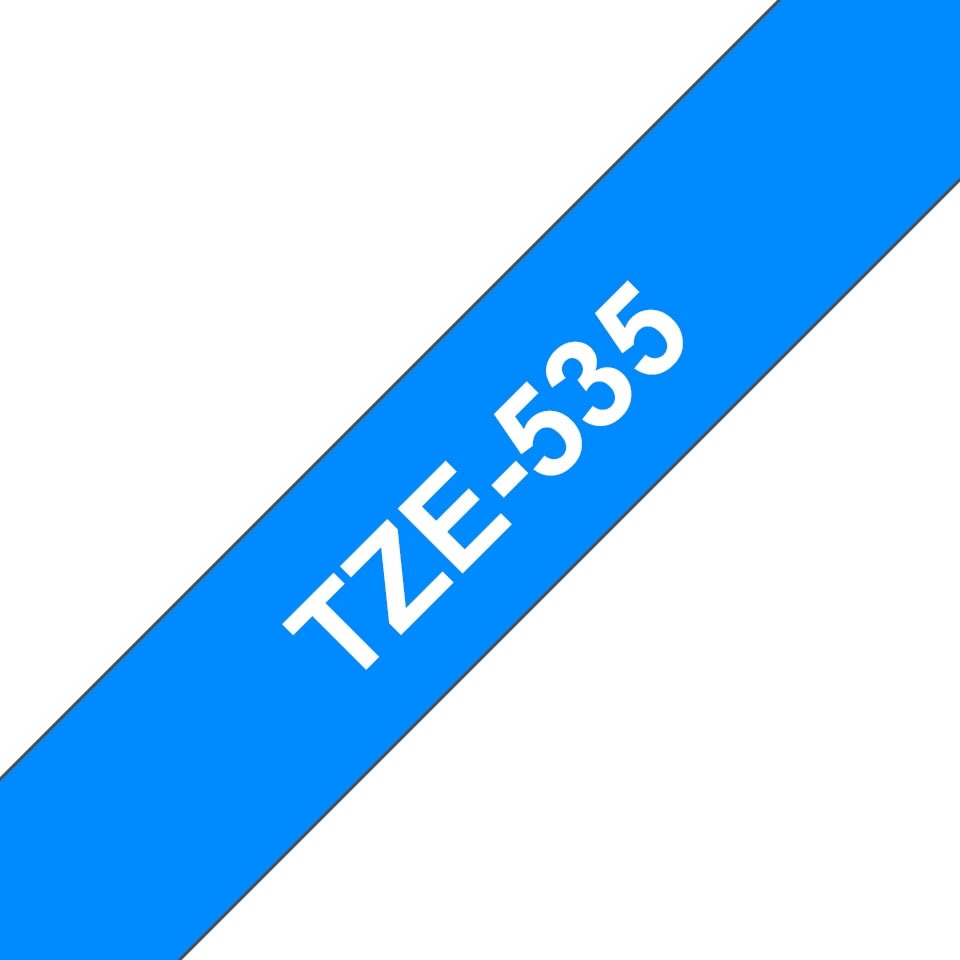 Brother TZe-535 etikettape, 12 mm, vit på blå