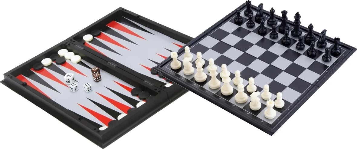 Brädspel Schack / Backgammon Reseset 24x24 cm