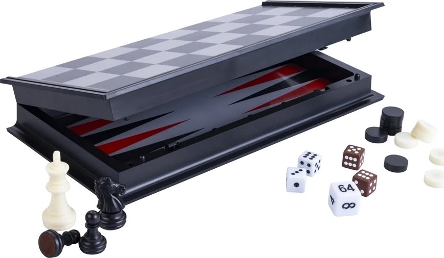 Brädspel Schack / Backgammon Reseset 24x24 cm