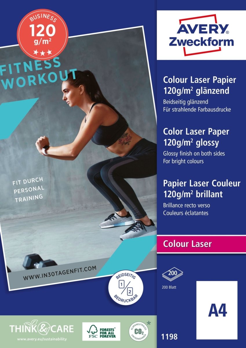 Avery laser-fotopapper, glansigt, A4 / 120 g / 200