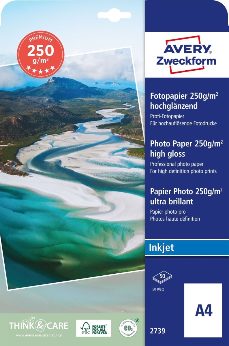 Avery Inkjet fotopapper, glansigt, A4 / 250 g / 50