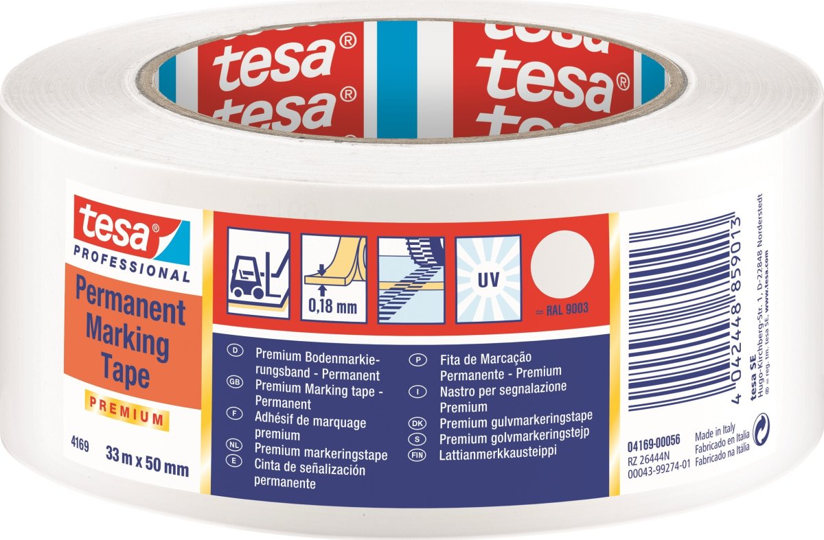 tesa golvmarkeringstejp, 50 mm x 33 m, vit