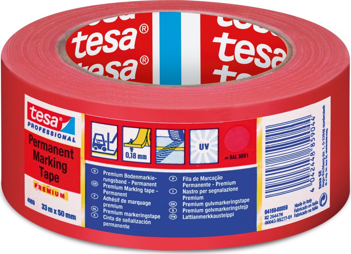tesa golvmarkeringstejp, 50 mm x 33 m, röd